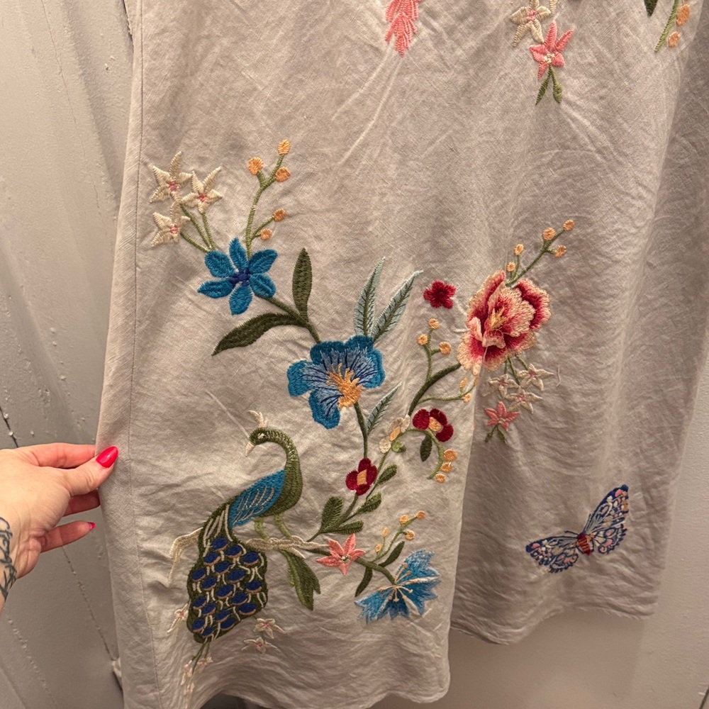 Johnny Was Gray Linen Embroidered Midi Dress - Picture 3 of 7